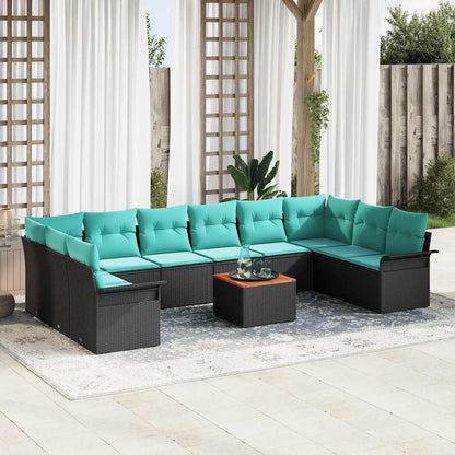Set Divano da Giardino con cuscino 11 pcs Nero polyrattan | homemem39