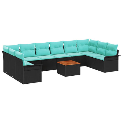 Set Divano da Giardino con cuscino 11 pcs Nero polyrattan | homemem39