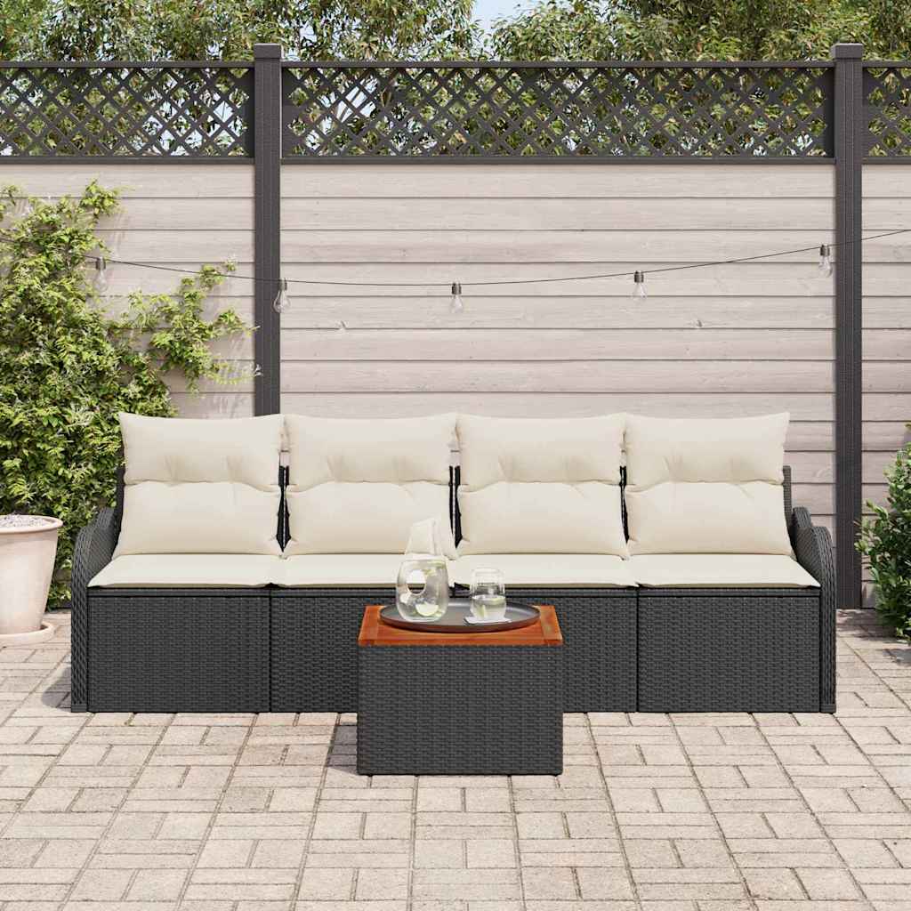 Set Divano da Giardino con cuscino 5 pcs Nero polyrattan | homemem39