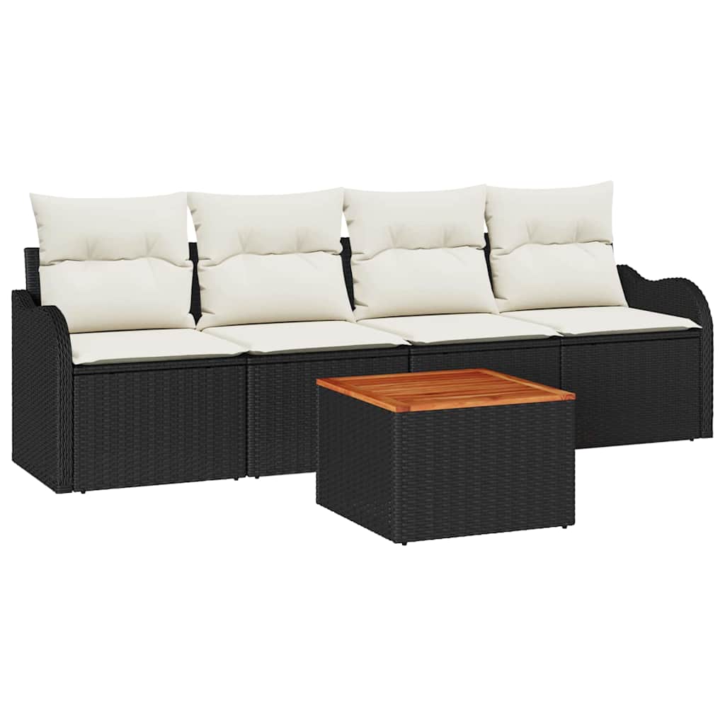 Set Divano da Giardino con cuscino 5 pcs Nero polyrattan | homemem39