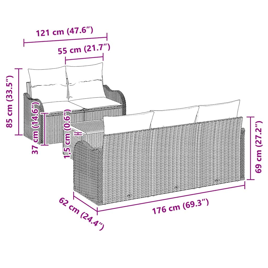 Set Divano da Giardino 6 pz Nero polyrattan | homemem39