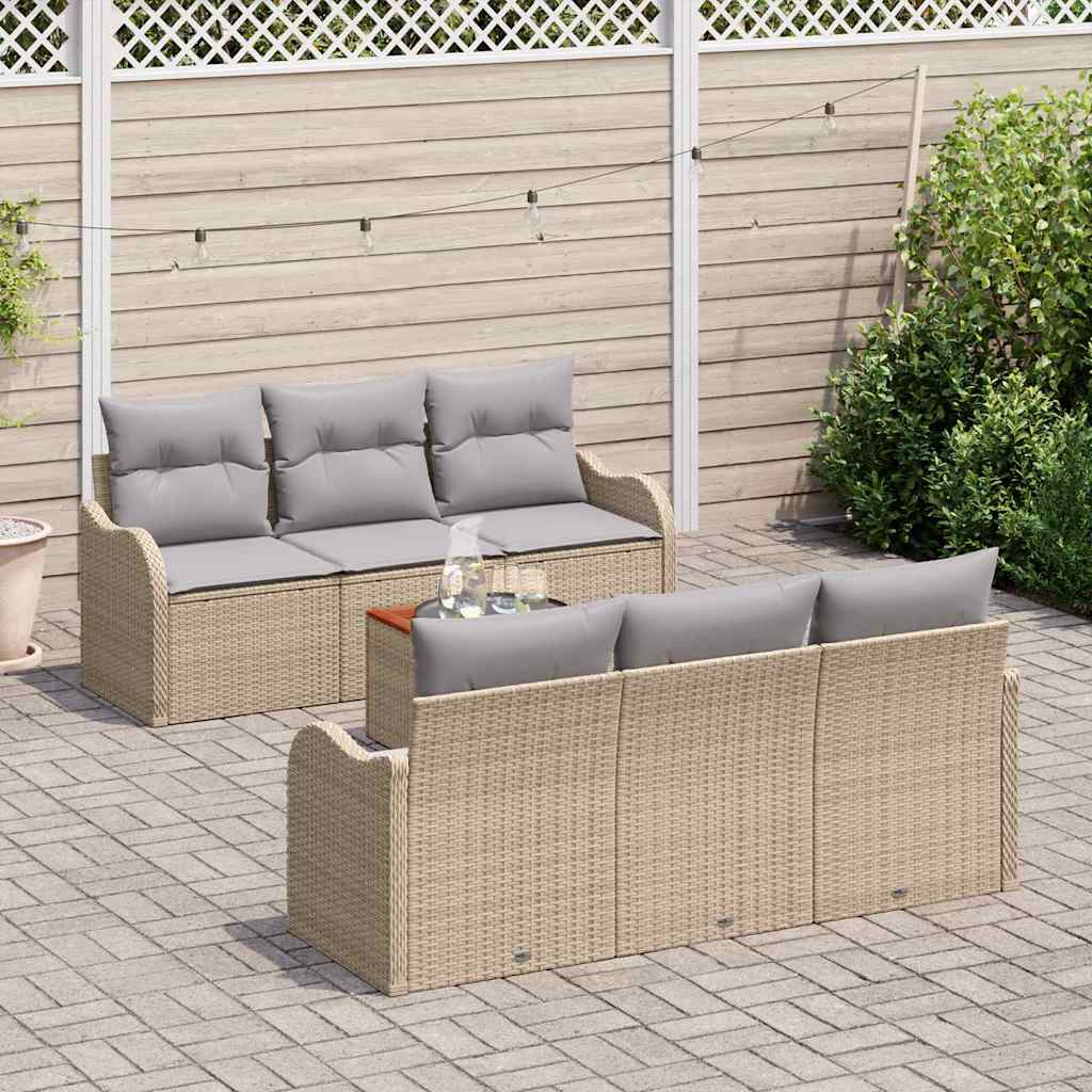 Set Divano da Giardino con cuscino 7 pcs Beige polyrattan | homemem39