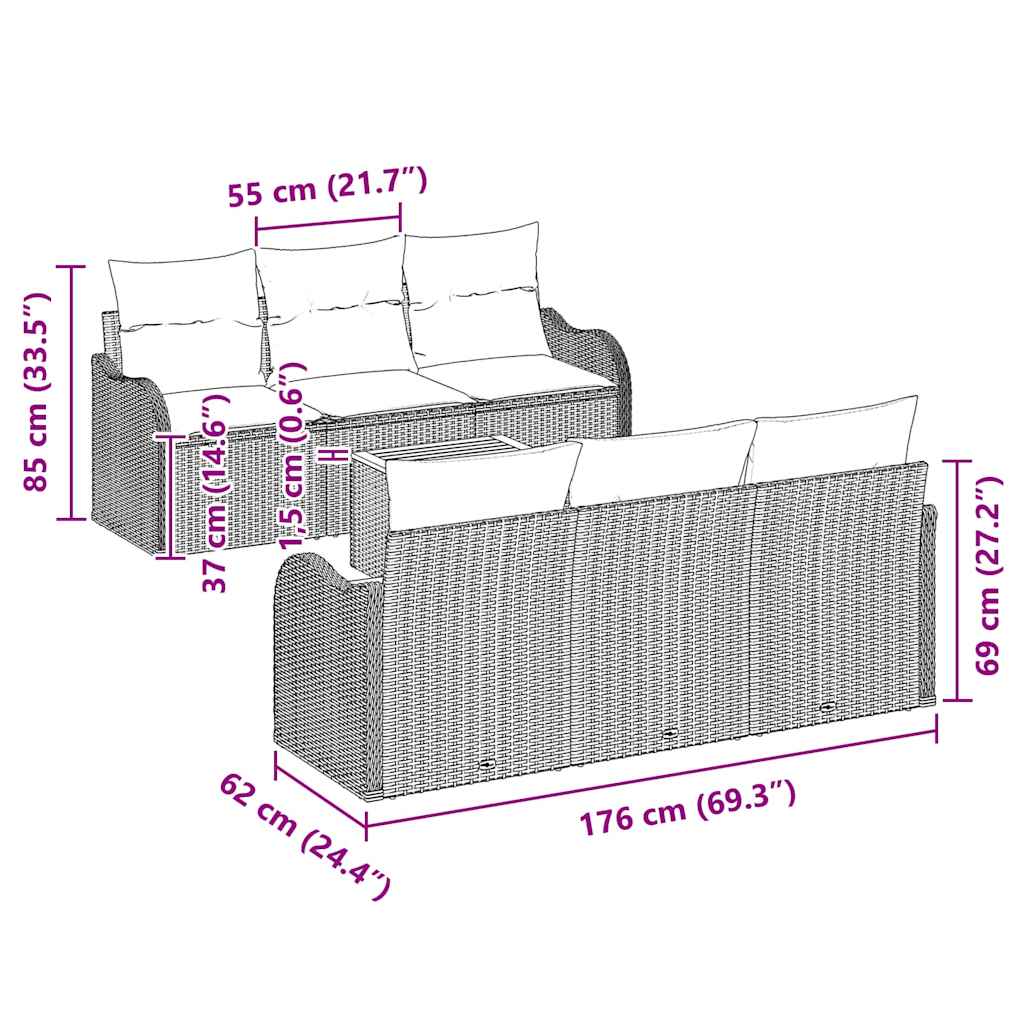 Set Divano da Giardino 7 pz Nero polyrattan | homemem39