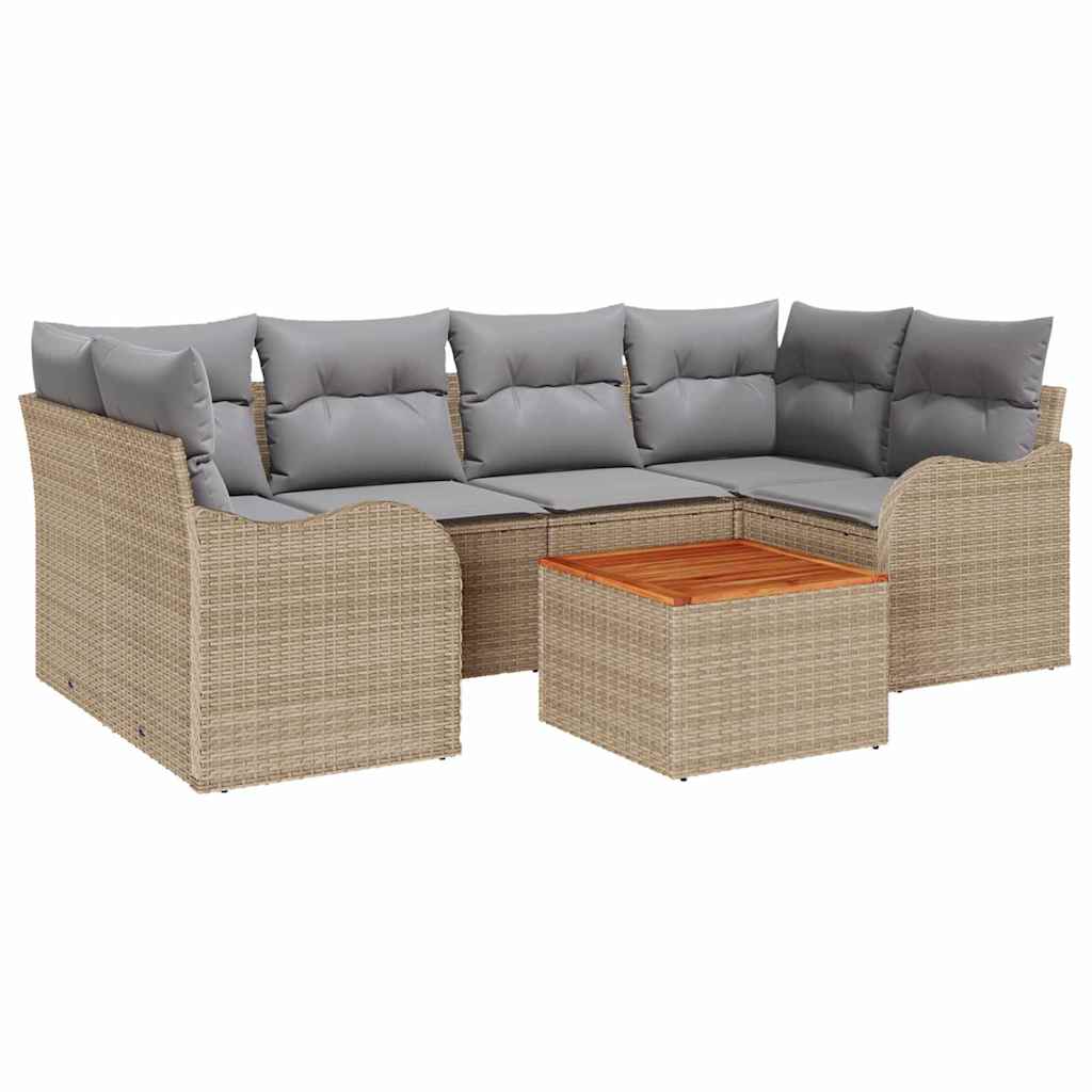 Set Divano da Giardino con cuscino 7 pcs Beige polyrattan | homemem39