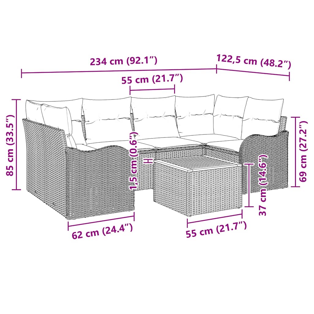 Set Divano da Giardino 7 pz Nero polyrattan | homemem39