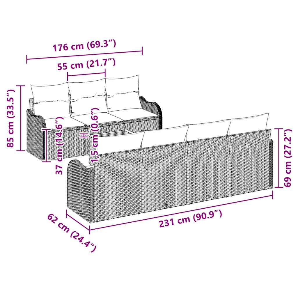 Set Divano da Giardino 8 pz Nero polyrattan | homemem39