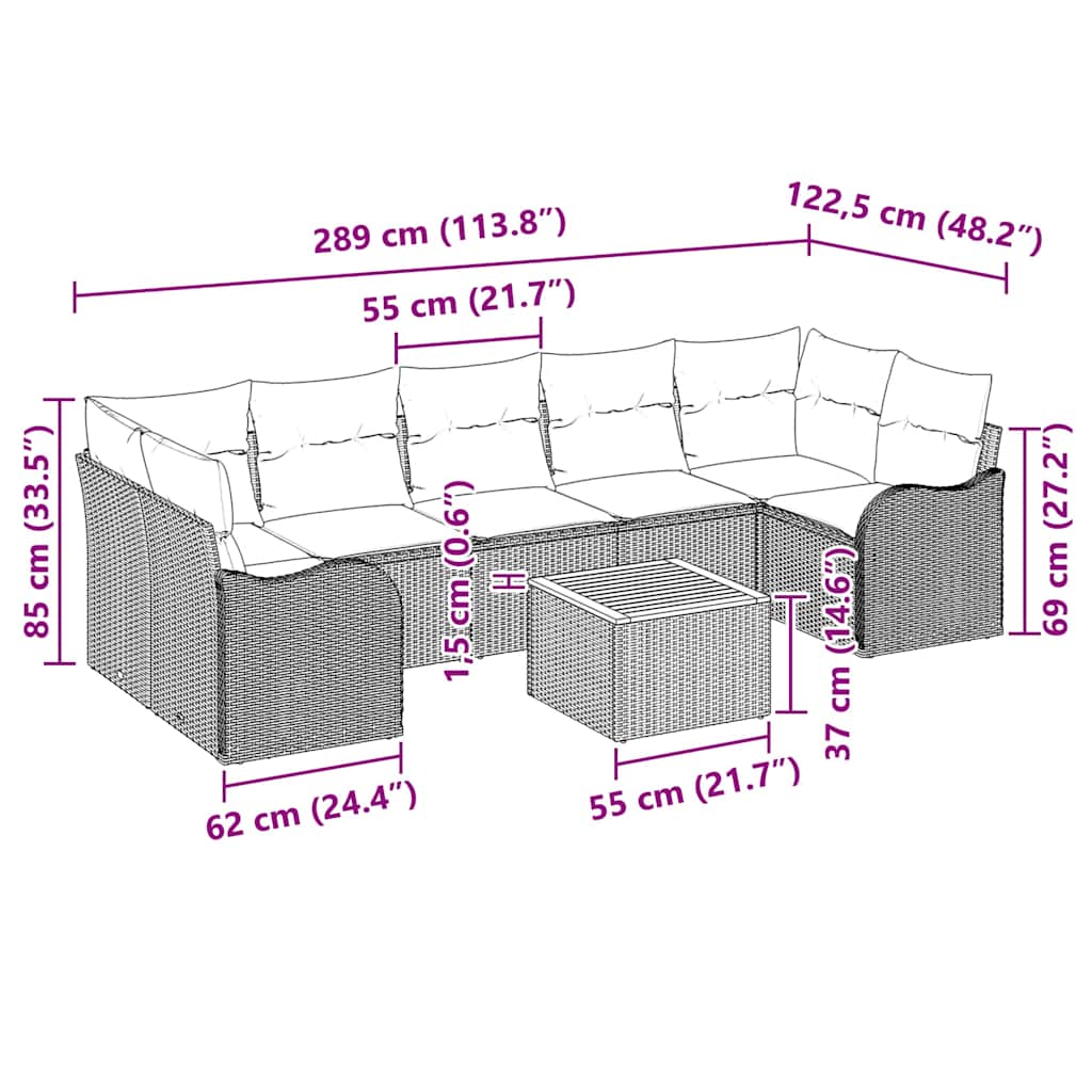 Set Divano da Giardino con cuscino 8 pcs Nero polyrattan | homemem39