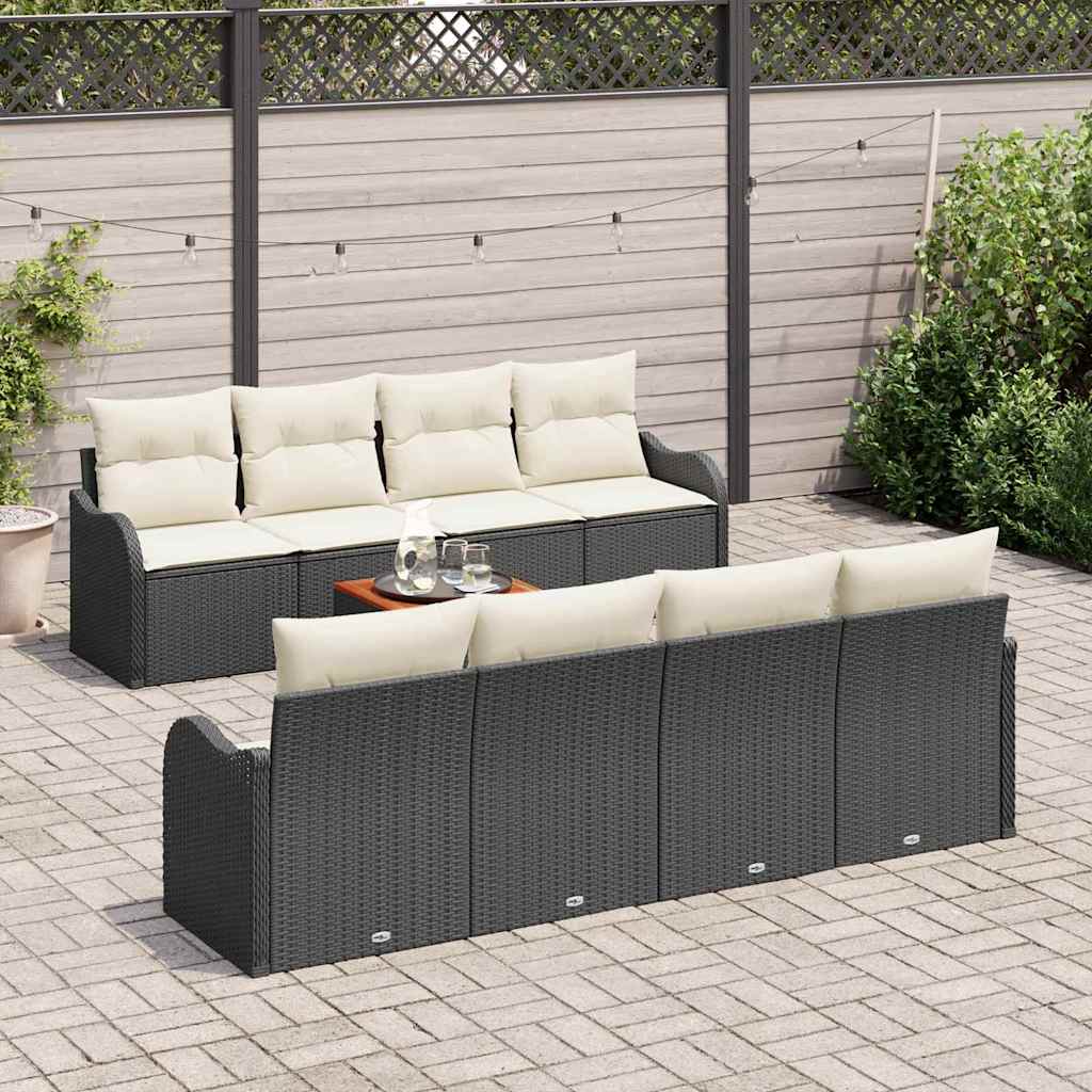 Set Divano da Giardino con cuscino 9 pcs Nero polyrattan | homemem39