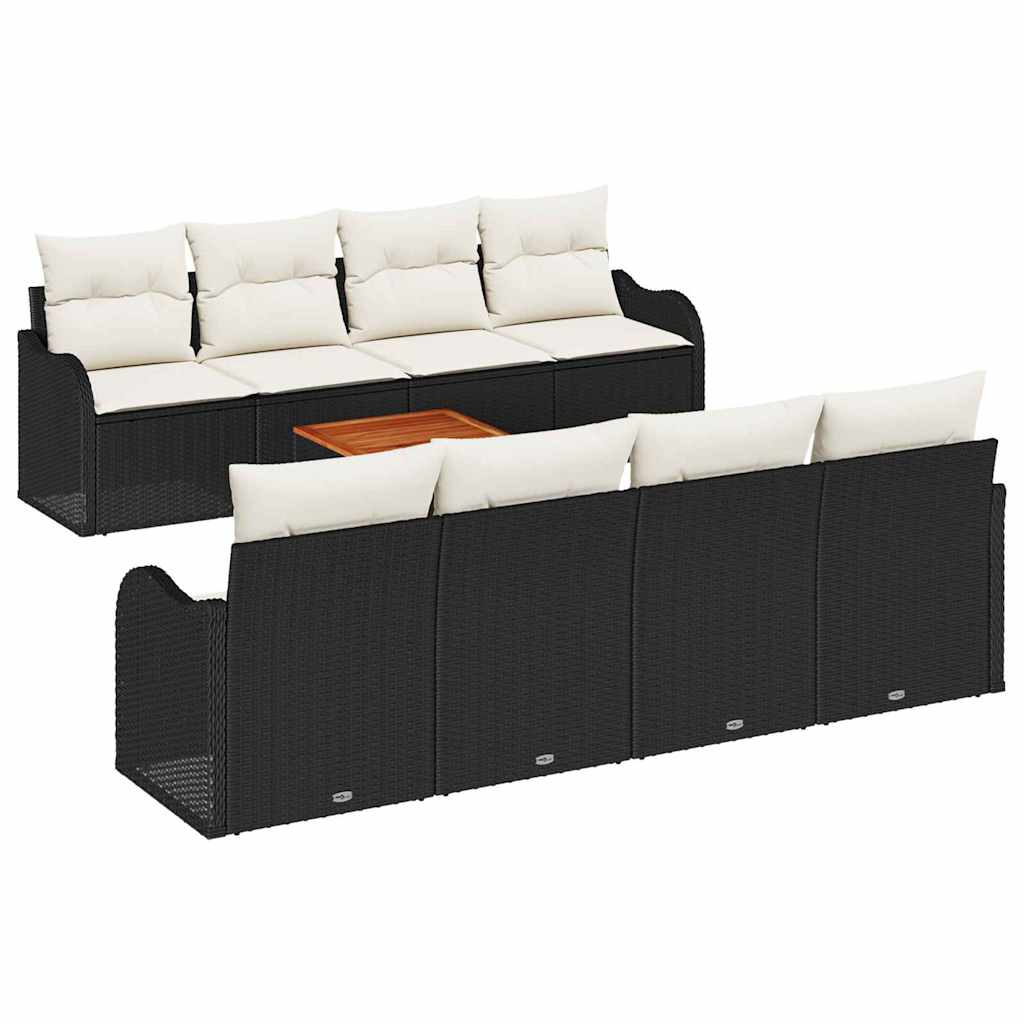 Set Divano da Giardino con cuscino 9 pcs Nero polyrattan | homemem39