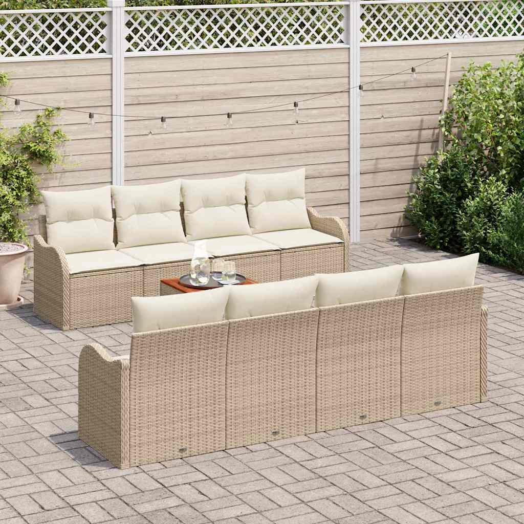 Set Divano da Giardino con cuscino 9 pcs Beige polyrattan | homemem39