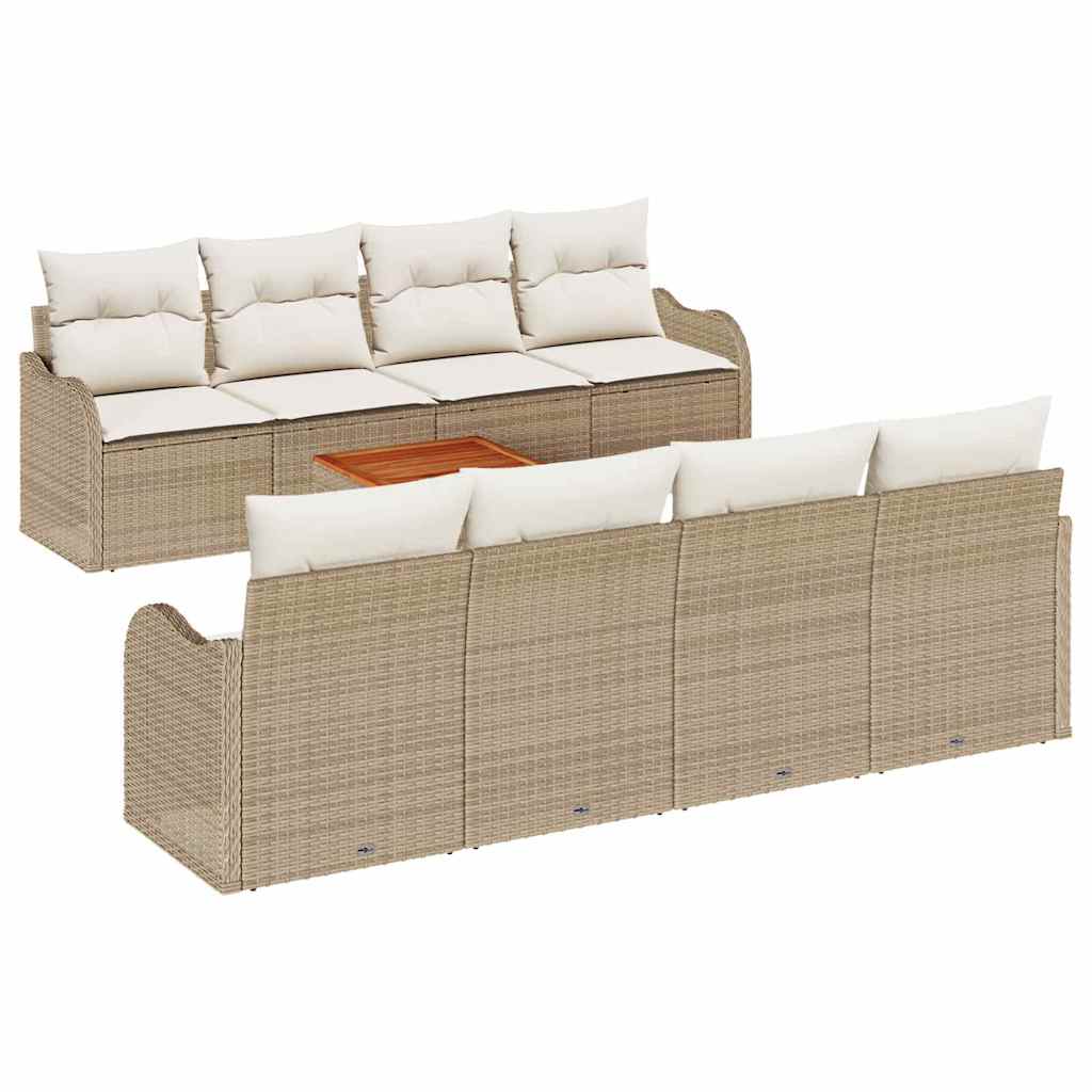 Set Divano da Giardino con cuscino 9 pcs Beige polyrattan | homemem39