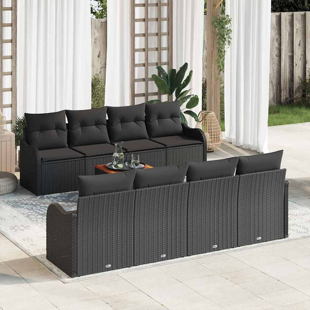 Set Divano da Giardino con cuscino 9 pcs Nero polyrattan | homemem39