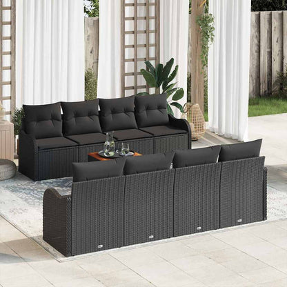 Set Divano da Giardino con cuscino 9 pcs Nero polyrattan | homemem39