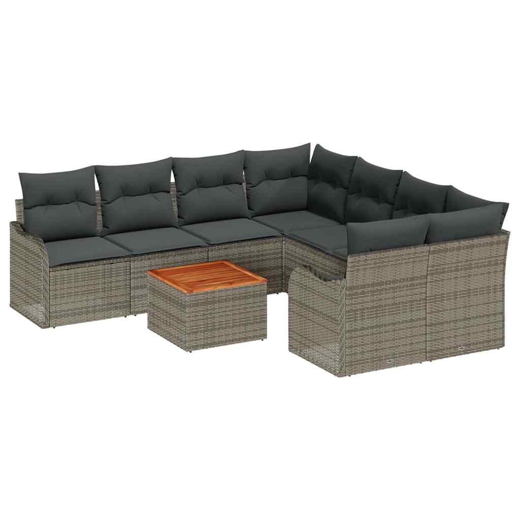 Set Divano da Giardino con cuscino 9 pcs Grigio polyrattan