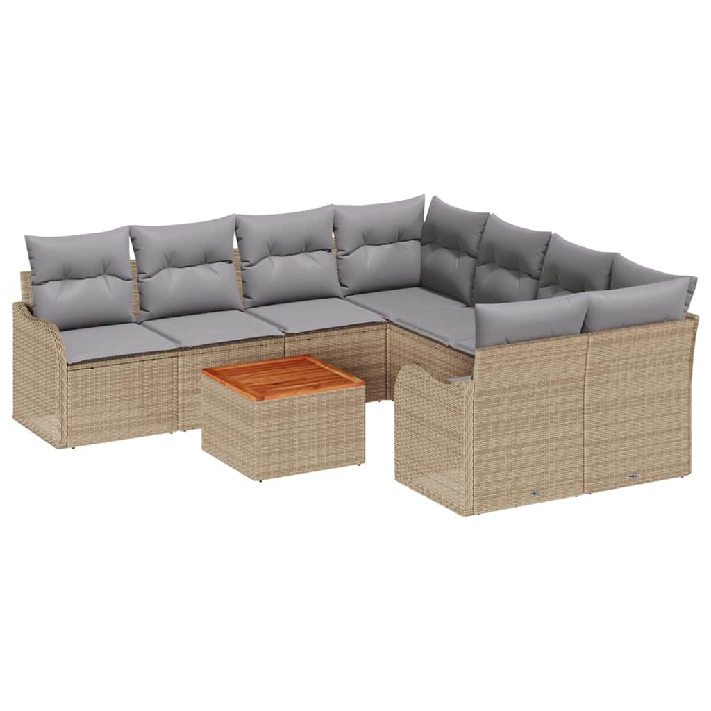 Set Divano da Giardino con cuscino 9 pcs Beige polyrattan | homemem39