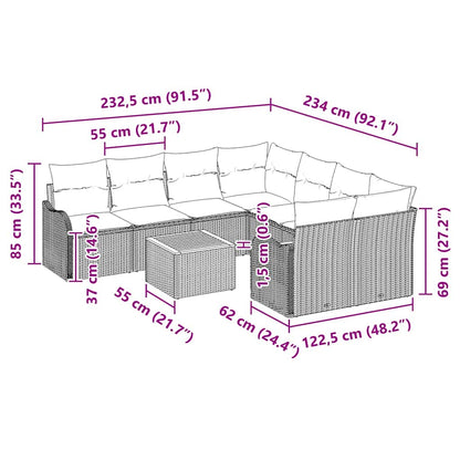 Set Divano da Giardino con cuscino 9 pcs Nero polyrattan | homemem39