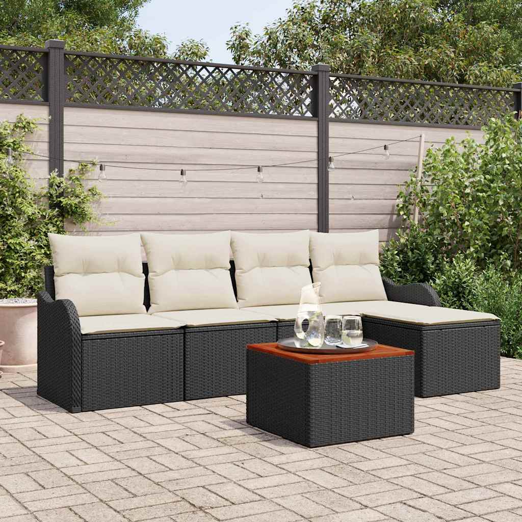 Set Divano da Giardino con cuscino 6 pcs Nero polyrattan | homemem39