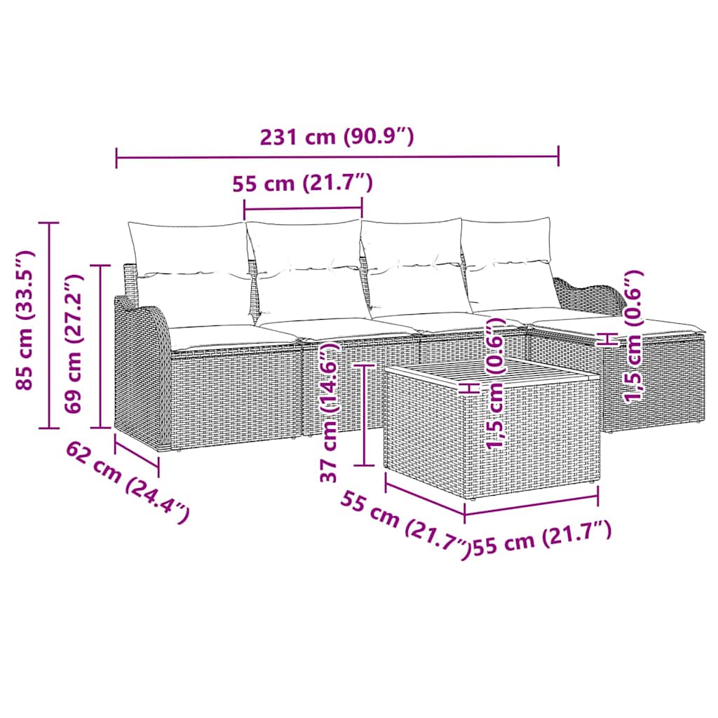 Set Divano da Giardino 6 pz Nero polyrattan | homemem39