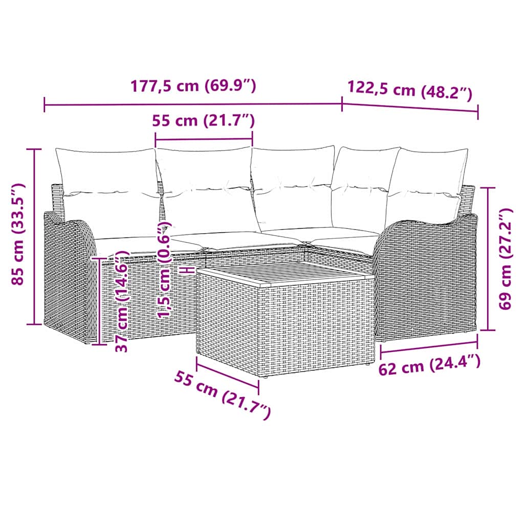 Set Divano da Giardino 5 pz Nero polyrattan | homemem39