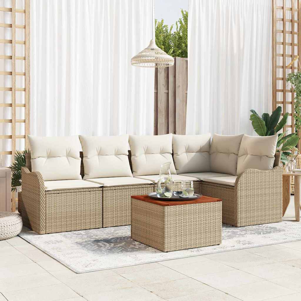 Set Divano da Giardino con cuscino 6 pcs Beige polyrattan