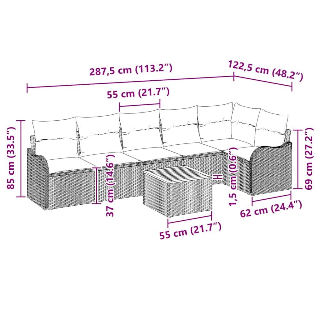Set Divano da Giardino con cuscino 7 pcs Grigio polyrattan | homemem39