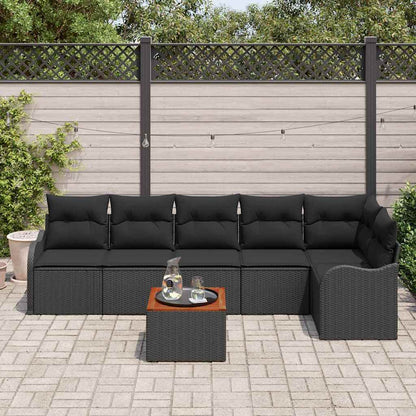 Set Divano da Giardino con cuscino 7 pcs Nero polyrattan | homemem39