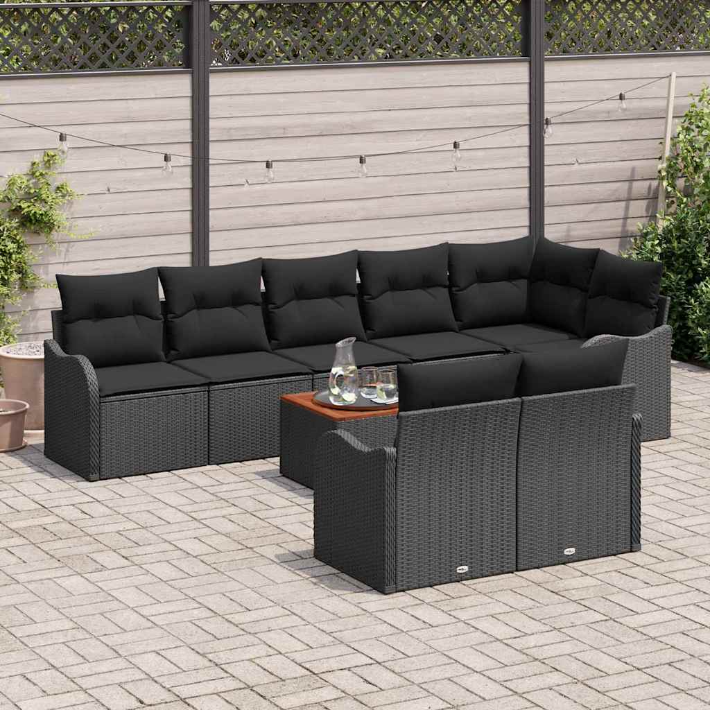 Set Divano da Giardino con cuscino 9 pcs Nero polyrattan | homemem39