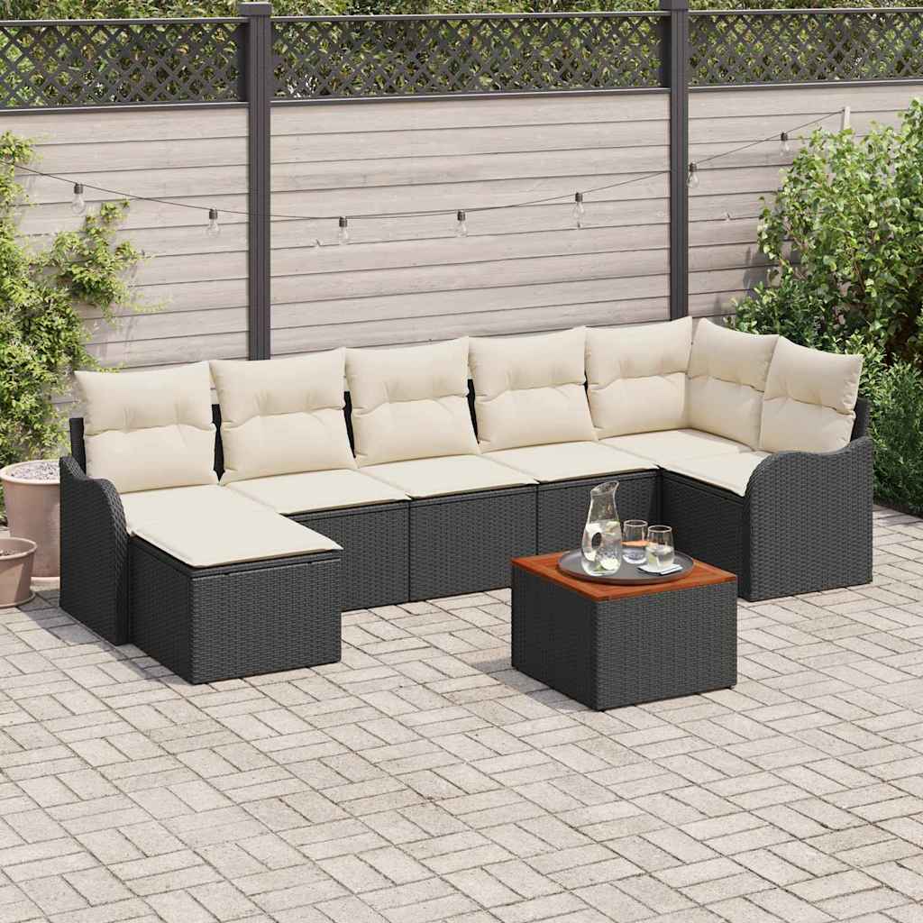 Set Divano da Giardino con cuscino 8 pcs Nero polyrattan | homemem39