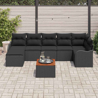 Set Divano da Giardino con cuscino 8 pcs Nero polyrattan | homemem39