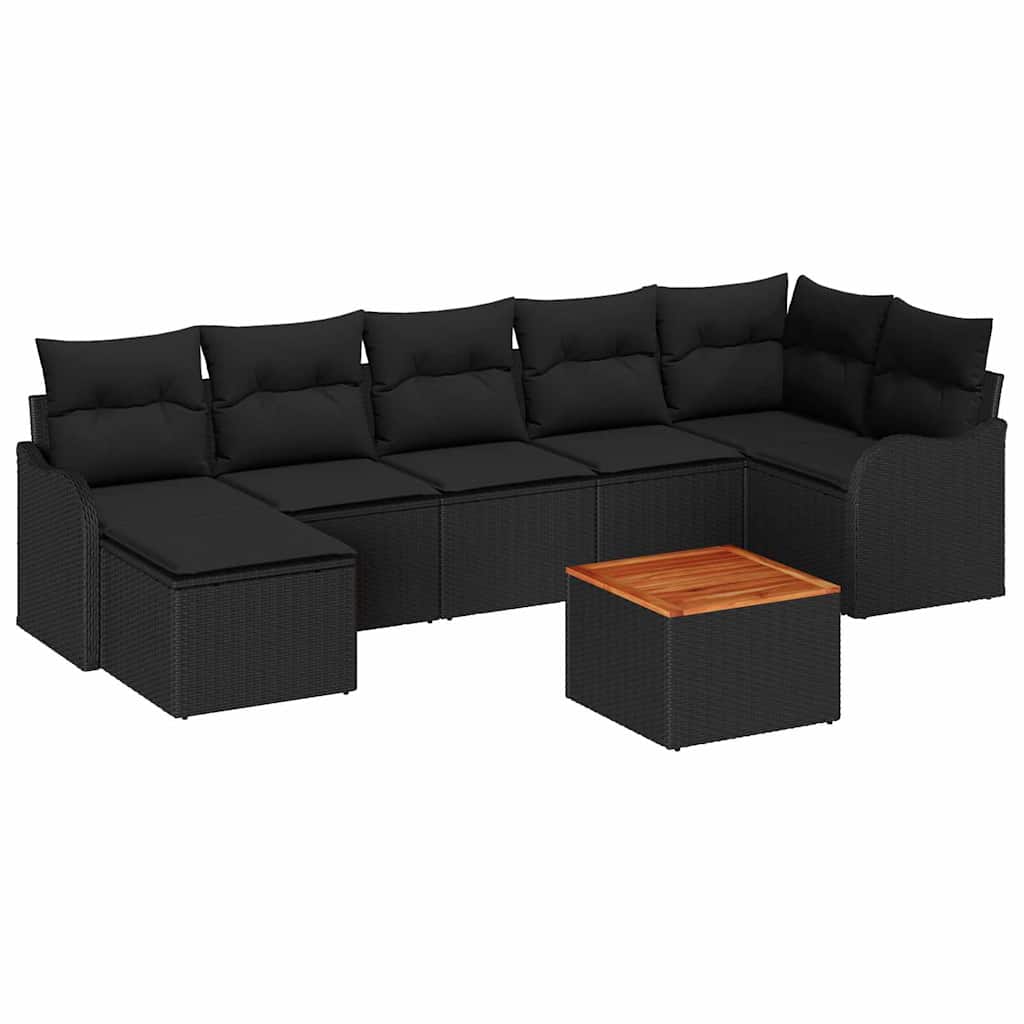 Set Divano da Giardino con cuscino 8 pcs Nero polyrattan | homemem39