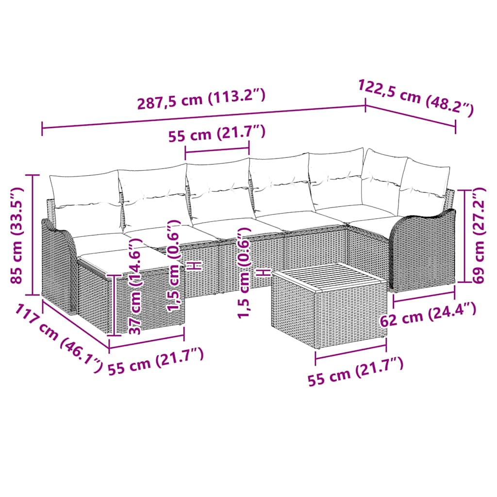 Set Divano da Giardino con cuscino 8 pcs Nero polyrattan | homemem39
