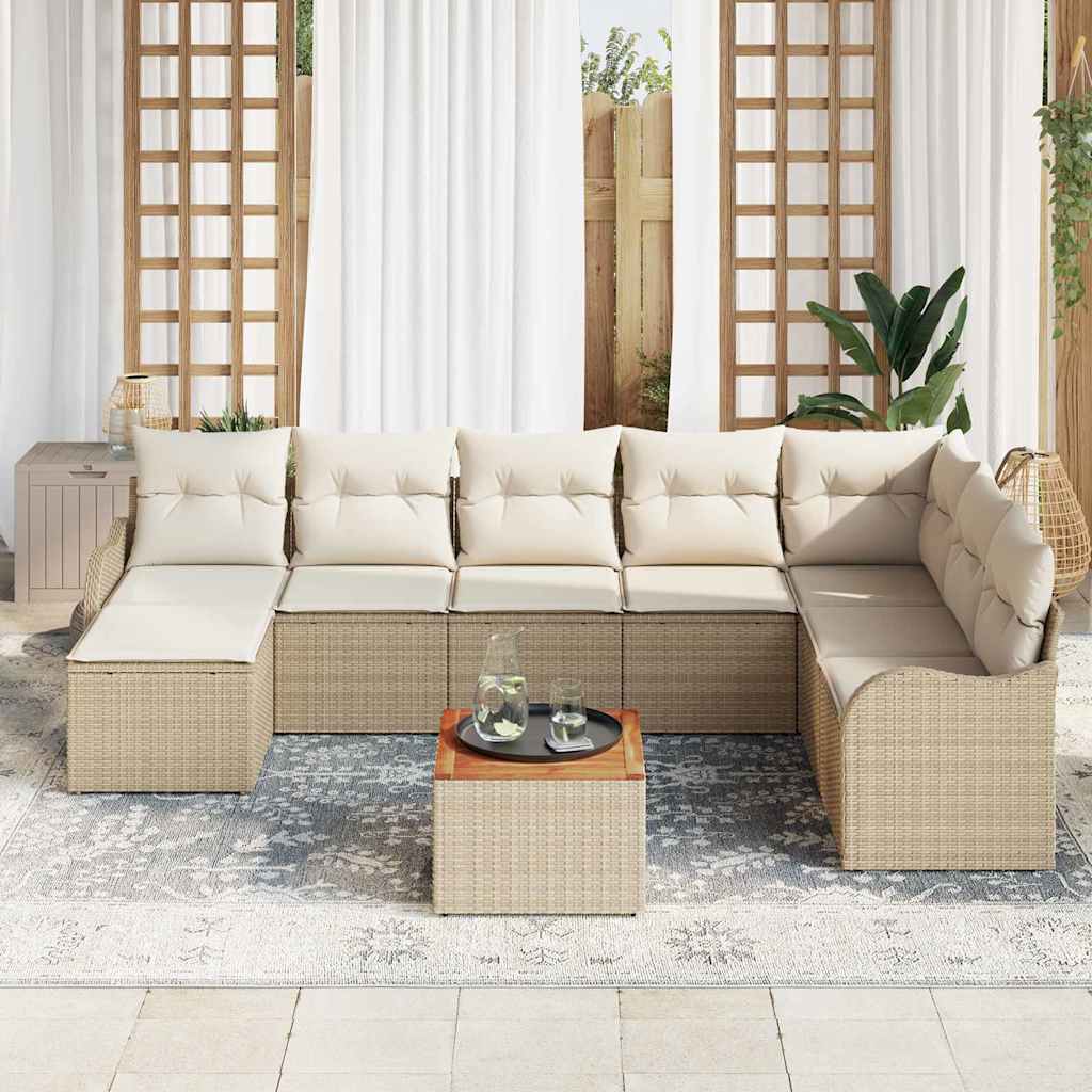 Set Divano da Giardino con cuscino 9 pcs Beige polyrattan | homemem39