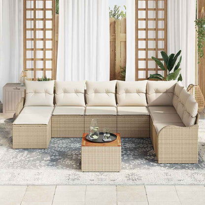 Set Divano da Giardino con cuscino 9 pcs Beige polyrattan | homemem39