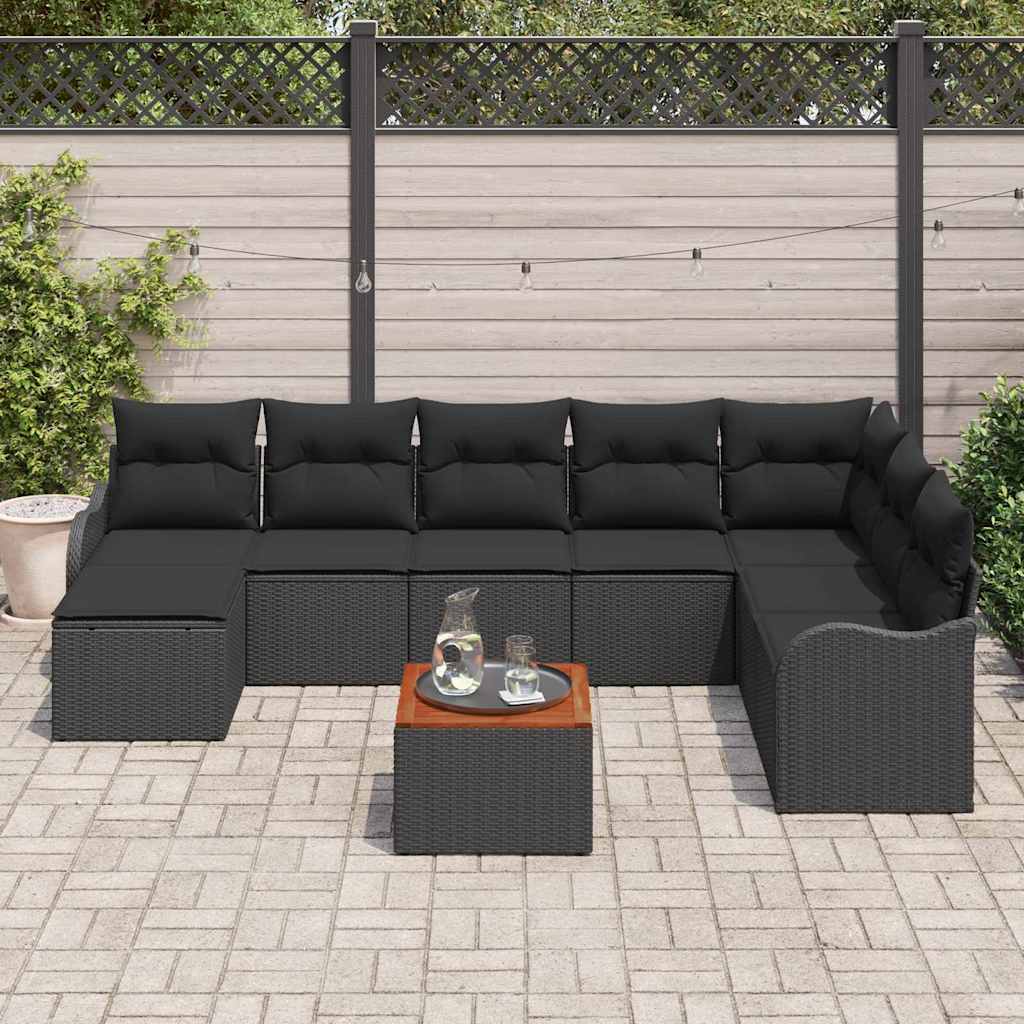 Set Divano da Giardino con cuscino 9 pcs Nero polyrattan | homemem39