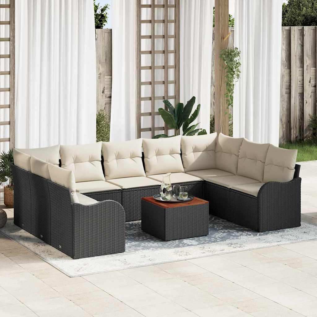 Set Divano da Giardino con cuscino 10 pcs Nero polyrattan | homemem39