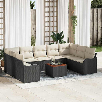 Set Divano da Giardino con cuscino 10 pcs Nero polyrattan | homemem39