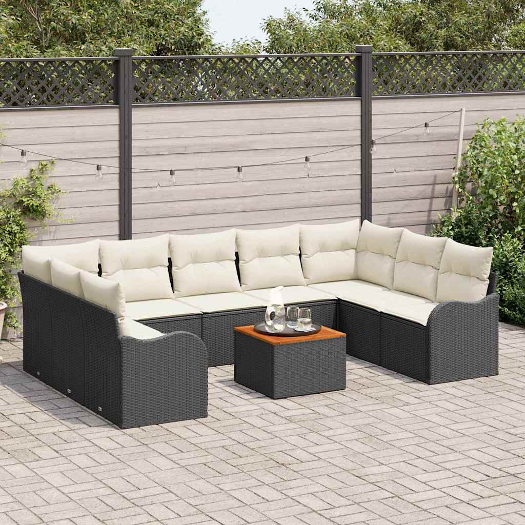Set Divano da Giardino con cuscino 10 pcs Nero polyrattan | homemem39