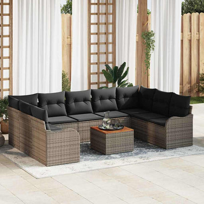 Set Divano da Giardino con cuscino 10 pcs Grigio polyrattan | homemem39