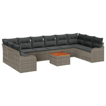 Set Divano da Giardino con cuscino 10 pcs Grigio polyrattan | homemem39