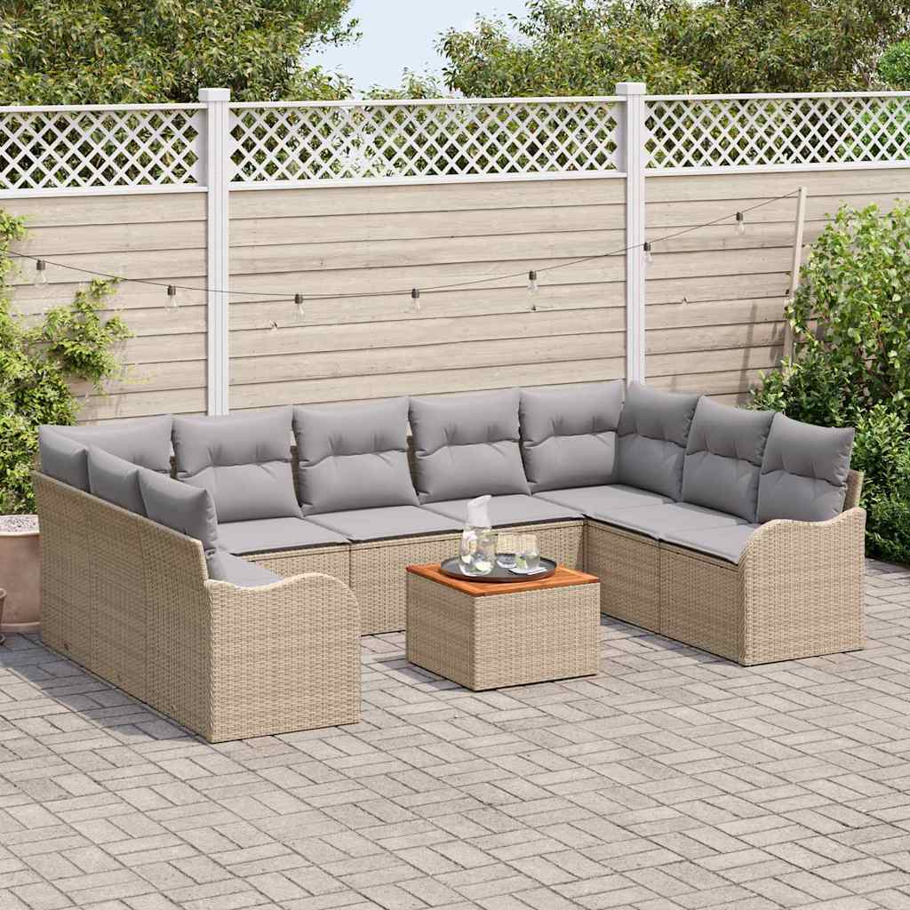 Set Divano da Giardino con cuscino 10 pcs Beige polyrattan | homemem39