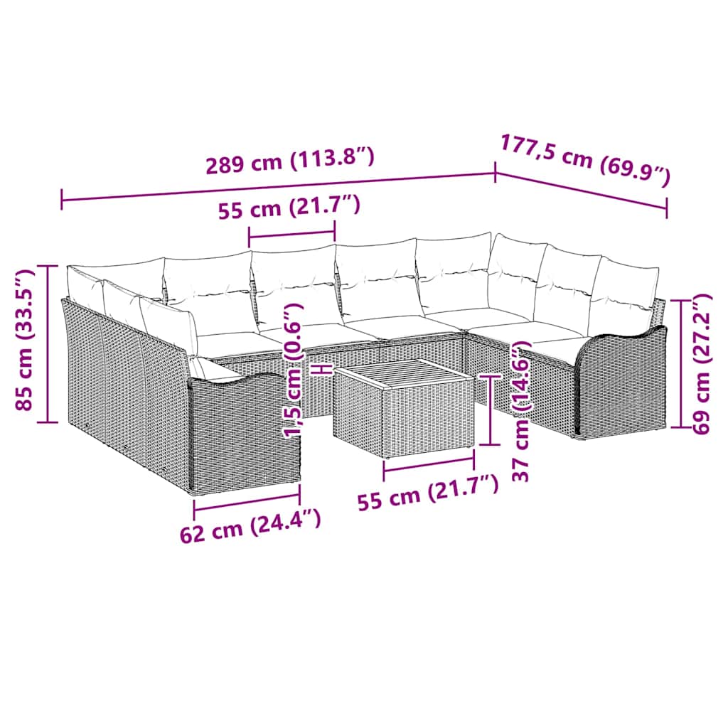 Set Divano da Giardino 10 pz Nero polyrattan | homemem39