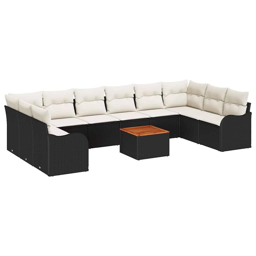 Set Divano da Giardino con cuscino 11 pcs Nero polyrattan | homemem39