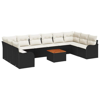 Set Divano da Giardino con cuscino 11 pcs Nero polyrattan | homemem39