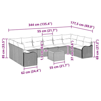 Set Divano da Giardino con cuscino 11 pcs Grigio polyrattan | homemem39