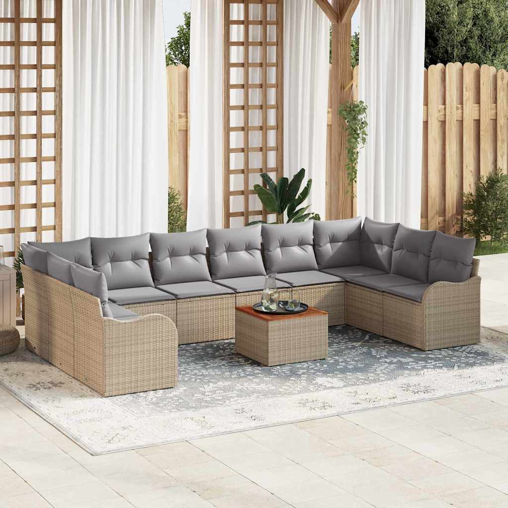 Set Divano da Giardino con cuscino 11 pcs Beige polyrattan | homemem39