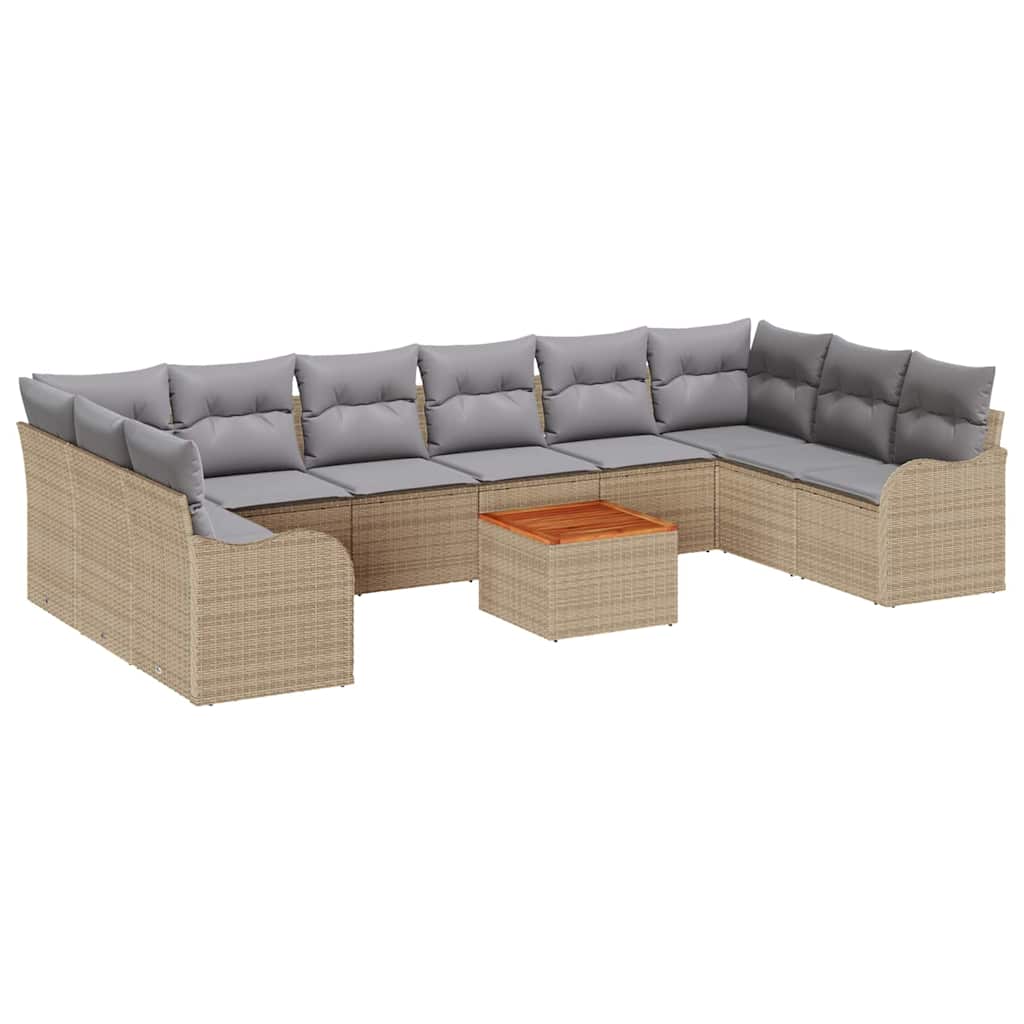 Set Divano da Giardino con cuscino 11 pcs Beige polyrattan | homemem39