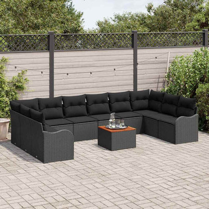 Set Divano da Giardino con cuscino 11 pcs Nero polyrattan | homemem39
