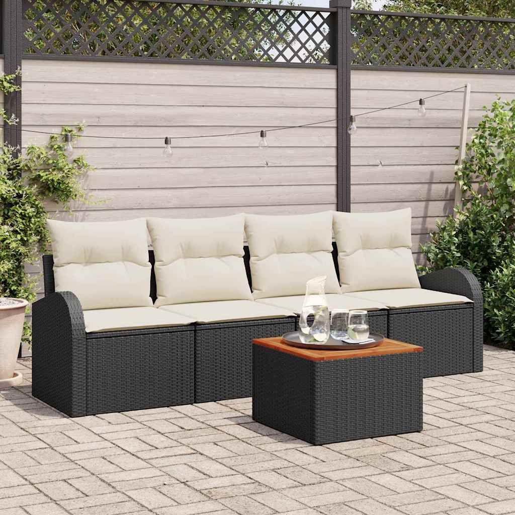 Set Divano da Giardino con cuscino 5 pcs Nero polyrattan | homemem39