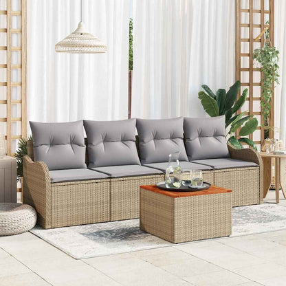 Set Divano da Giardino con cuscino 5 pcs Beige polyrattan