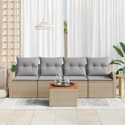 Set Divano da Giardino con cuscino 5 pcs Beige polyrattan